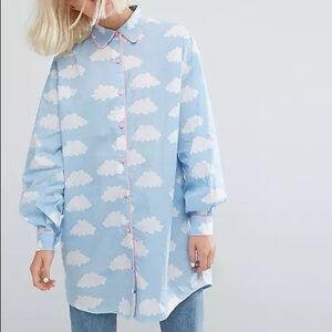 Lazy Oaf Blue Cloud Blouse with Pink Trim Size M Brand New without tags